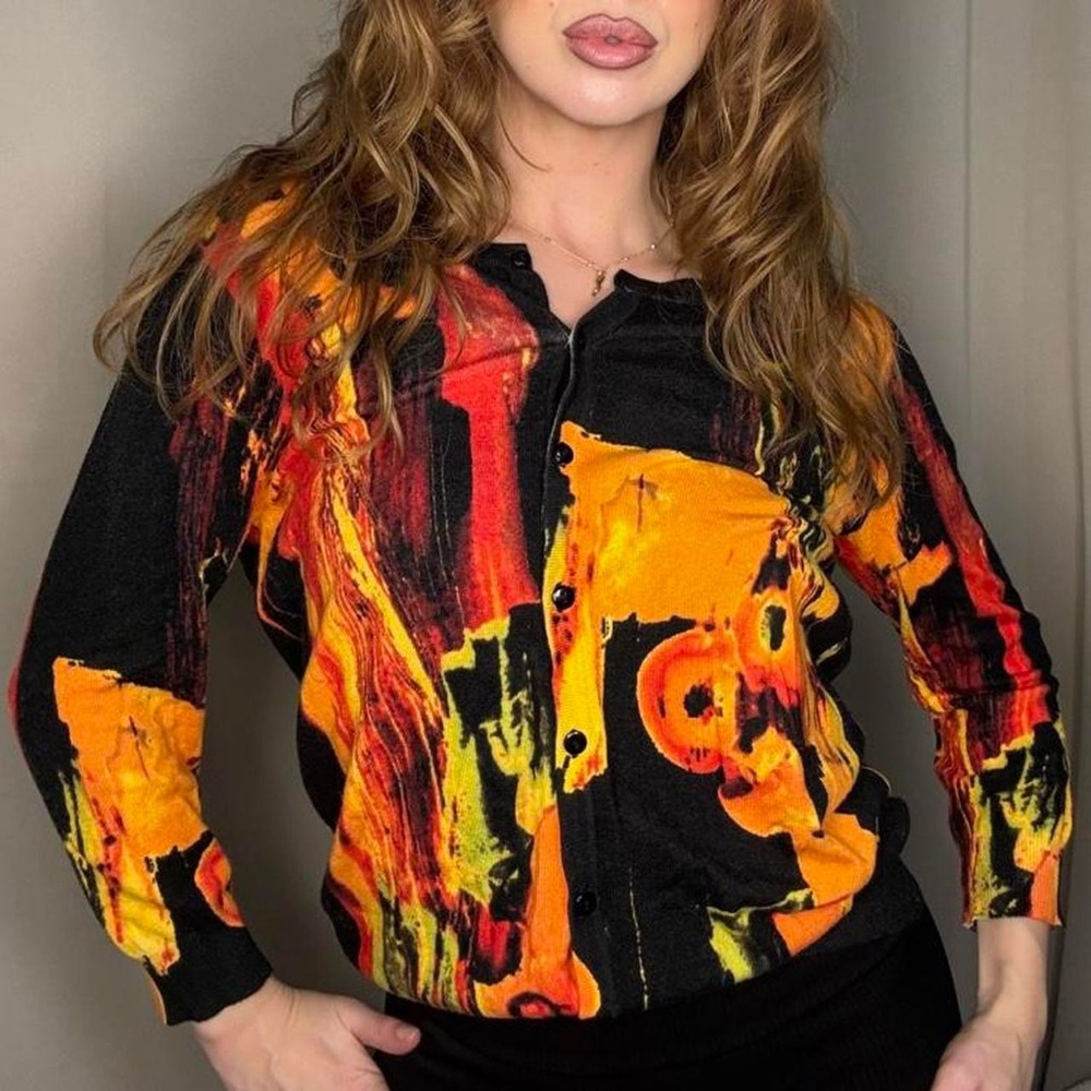 Joseph A Vintage Black and Orange Abstract Cardigan